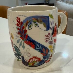 Starla Halfmann floral initial mug ‘S’ Anthropology